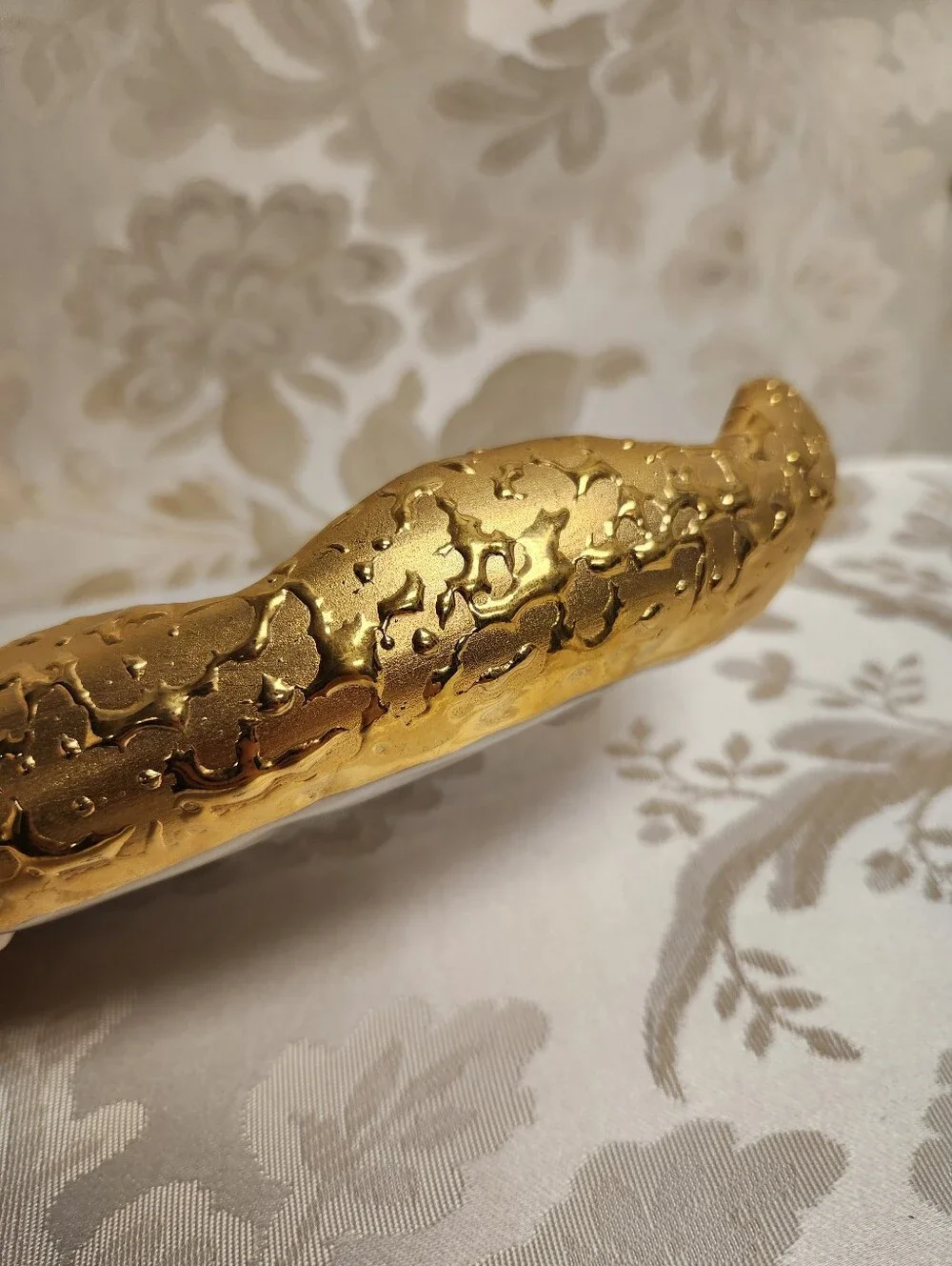 Vintage Mid Century Weeping Leaf Candy Dish & Sweyte Pottery Planter 22k Gold
